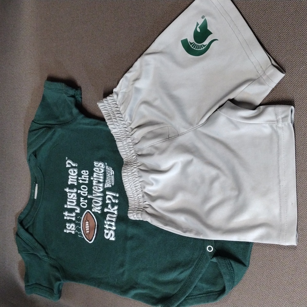 2 pc MSU Pro Edge shorts and onesie Bundle 18m
